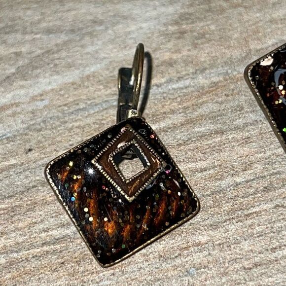 Bohemian Inlay Leaver Back Earrings Drop Antique Gold Tone Boho Chic Classiccore - Picture 2 of 8